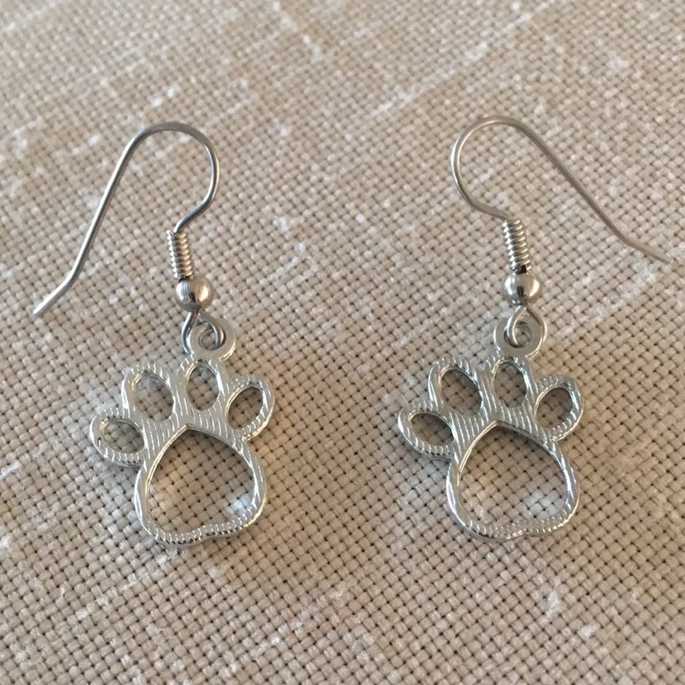 HAND CRAFTED Paw Earrings Silver Toned Pierced